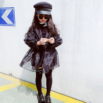 Girls Coat 2020 Spring Dress New Korean Version Kids Eugen Yarn Panel Blazer Dress Off-the-Shoulder Top