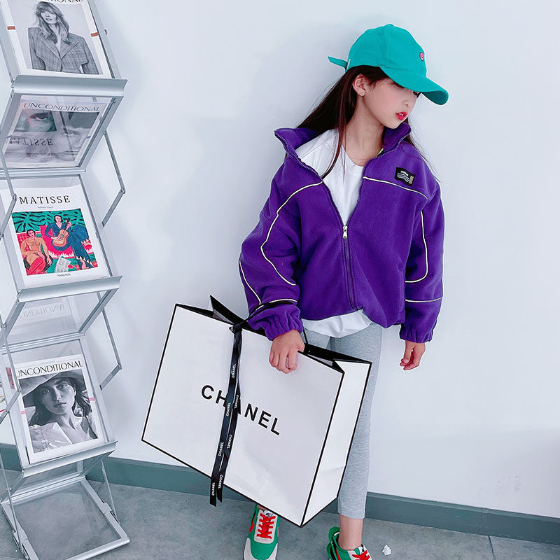 Breaking the code and killing it~~ Boys and girls wool sweater fashionable foreign style jacket thickened polar fleece medium and large children's clothing loose trendy