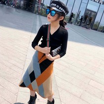 Fall Winter 2019 New Fashion Childrens Korean Edition Girls Knitted Skirt Diamond-shaped Mid-Length Hips A-Line Skirt 8