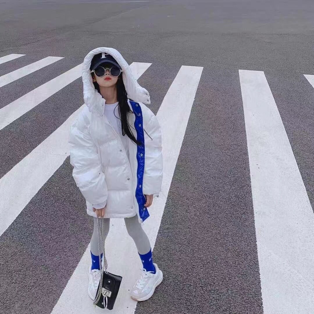 Broken code spike~~ Boys and girls fashion down jacket white duck down fashion medium and long version wash-free thickened warm jacket