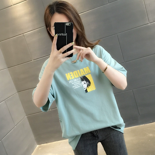 Летняя хлопковая футболка с коротким рукавом, в западном стиле, по фигуре, подходит для подростков