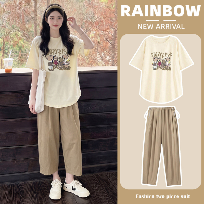 Maternity Summer Suit 2026 New Short-Sleeved T-Shirt Top Casual Pregnancy Stylish Outerwear Casual Two-Piece Set for Women