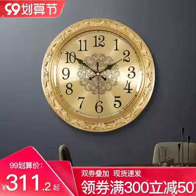 Pure copper luxury wall clock living room European home fashion clock wall light luxury villa hanging Watch Office full copper clock