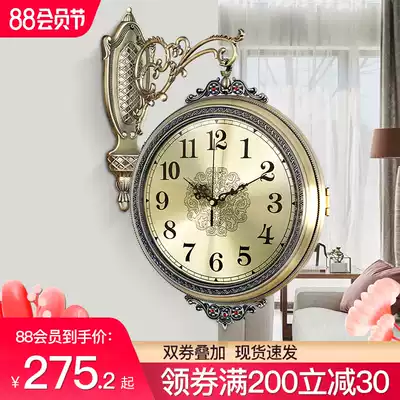 American double-sided metal wall clock living room European luxury mute clock fashion creative household two-sided wall clock