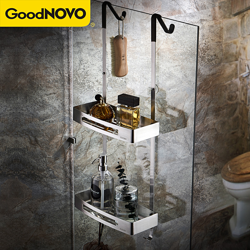 Shower room with bathroom hung basket bathroom 304 stainless steel wall hanging rack free punch toilet