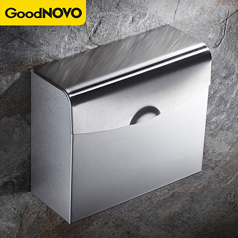 Punch-free 304 stainless steel paper towel box toilet Home waterproof sanitary paper box wall-mounted square makeup room Grass paper box