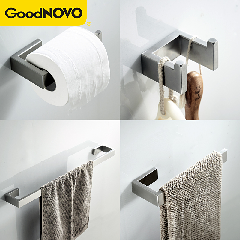 Towel rack 304 stainless steel clothes hook paper towel rack bathroom pendant toilet toilet towel bar bathroom 4-piece set