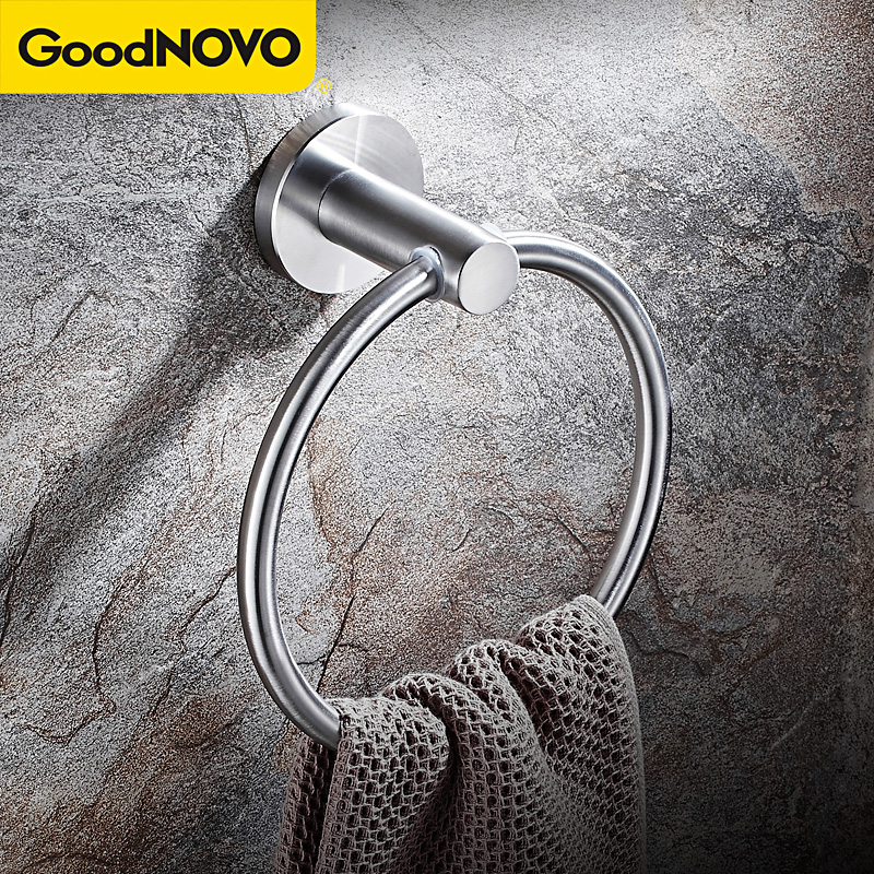 Nordic toilet bathroom towel ring free of punch 304 stainless steel round hanging towel suction cup type towel ring-Taobao