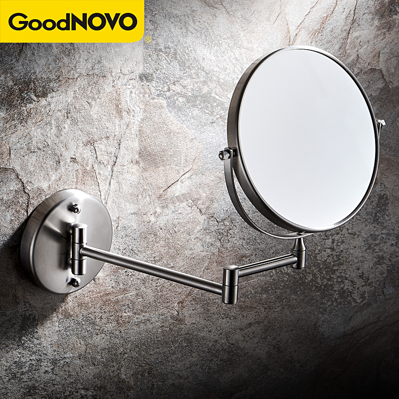 Non-perforated bathroom makeup mirror Wall-mounted telescopic folding push-pull powder room beauty mirror movable enlarged bathroom mirror