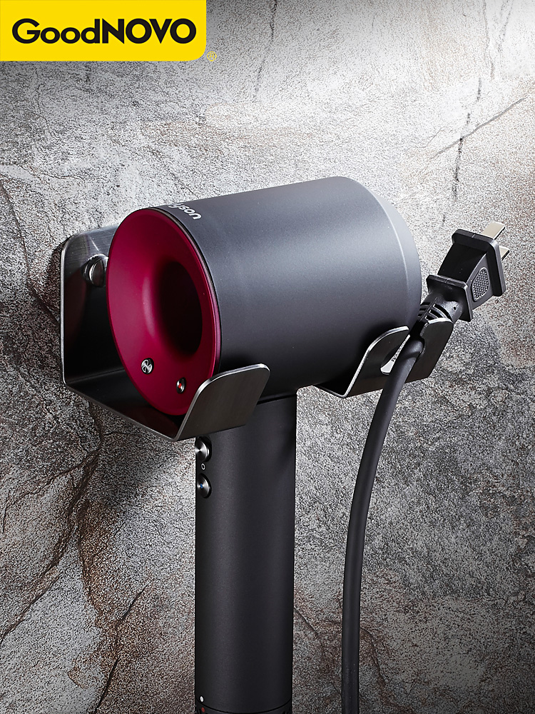 Nordic powder room bathroom hair dryer rack 304 stainless steel non-perforated wall-mounted multi-functional household shelf