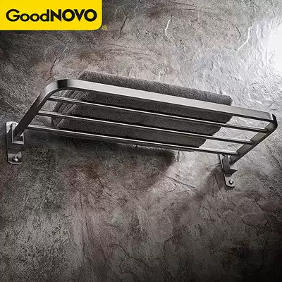 Stainless steel towel hanger non-perforated bathroom bath towel holder powder room single-layer folding perforated towel rack