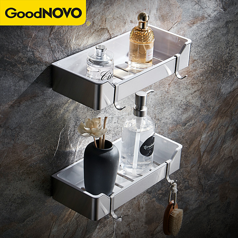 304 stainless steel toilet wall-mounted thick rectangular mesh basket non-perforated double-layer bathroom storage rack