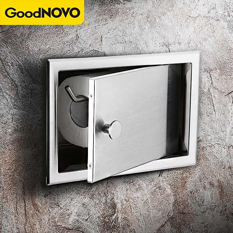 Embedded paper towel box 304 Stainless Steel Hotel Makeup Room Concealed drum toilet paper box toilet waterproof to wall paper towel rack