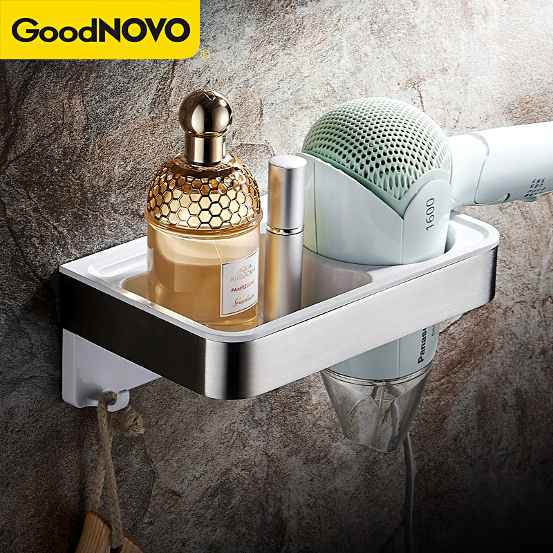 Free hole 304 stainless steel hair dryer rack multi-function shelf Powder room bathroom wall-mounted hair dryer rack household