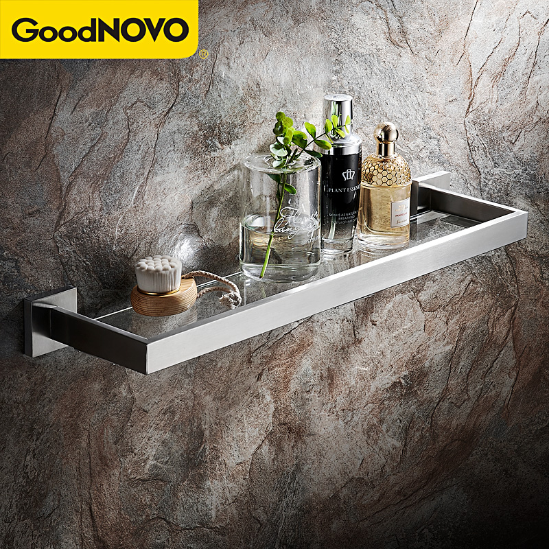 304 stainless steel bathroom glass rack toilet toughened glass rack wash storage mirror front frame without punching