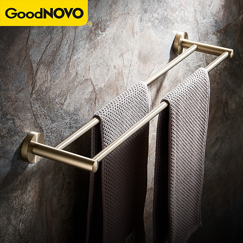 Wire Drawing Gold Wool Towel Rack Free From Punching Makeup Room Bathroom Free Nail Gold 304 Stainless Steel Towel Rod Single Rod Double Rod
