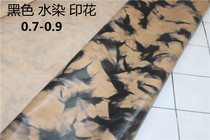 Imported stock cowhide black water-dyed printed soft vegetable tanned leather first layer genuine leather handmade DIY leather goods