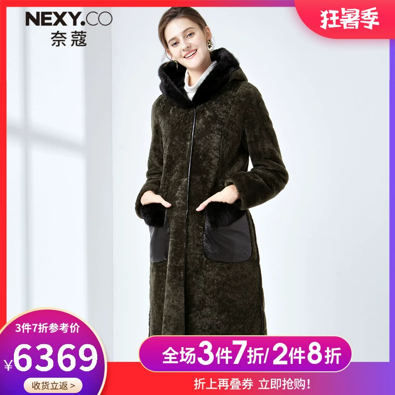 NEXY.CO/Nai Khẩu 2020 mùa đông áo khoác lông chồn màu xanh lá cây mới của phụ nữ - Faux Fur