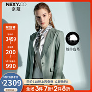 NEXY.CO Naicome 2020 mùa thu / mùa đông mới tính khí trăm biker jacket ngắn da phụ nữ xanh áo khoác da của