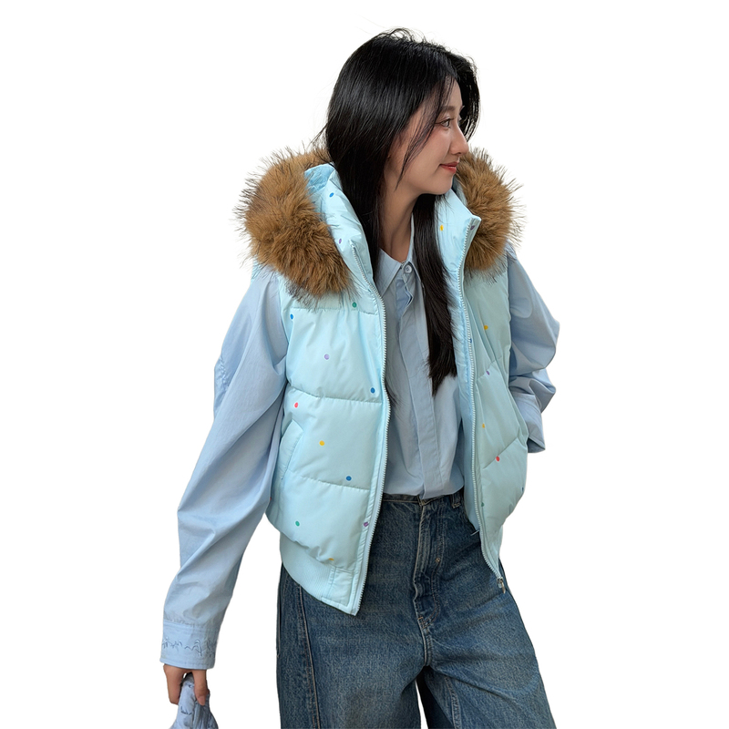 2026 European and Korean Short down Cotton Vest for Women, New Autumn and Winter Style with Fur Collar, Thickened Cotton Jacket, Warm and Slimming Vest for Outerwear 2026 European and Korean Short down Cotton Vest for Women, New Autumn and Winter Style with Fur Collar, Thickened Cotton Jacket, Warm and Slimming Vest for Outerwear
