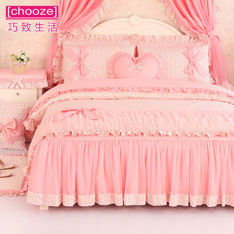 Coincidentally Living full cotton Four sets Beds Dress Pure Cotton Princess Wind Bed Bedding Children Pink Bedcover Quilt woman-Taobao