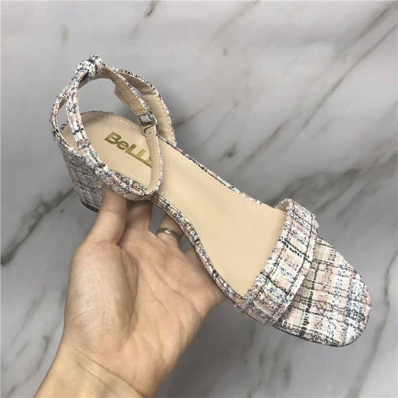 Rút tiền thương hiệu hè 2019 hở ngón dày với khóa thời trang thời trang với dép kẻ sọc BLAJ2 - Sandal dép cao gót