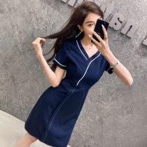 Professional dress one-piece dress Summer Women short sleeves V Collar Color Temperament Hotel Front Desk Beauty Salon sales Department Workwear