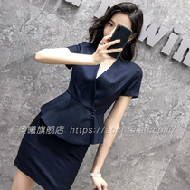 Famous Yuan Summer Suit Flight Attendant Professional Dress Woman Suit Jacket Skirt Beauty Salon Summer Fashion Beautician Clothing Temperament