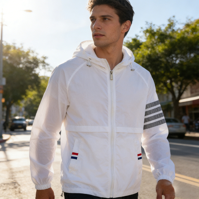 【70% off Special Zone】Trendy Brand Light Luxury Four-Stripe Sun Protection Jacket for Men, Summer Uv Protection Thin Breathable Coat