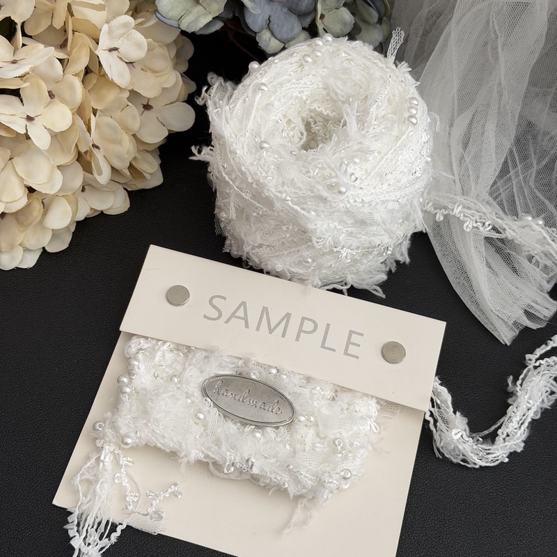 Handmade Pearl Lace Decorative Thread, White Mesh Yarn Mixed Thread, High-End Wedding Thread, White Yarn Pearl Crochet Wrapping Thread Handmade Pearl Lace Decorative Thread, White Mesh Yarn Mixed Thread, High-End Wedding Thread, White Yarn Pearl Crochet Wrapping Thread
