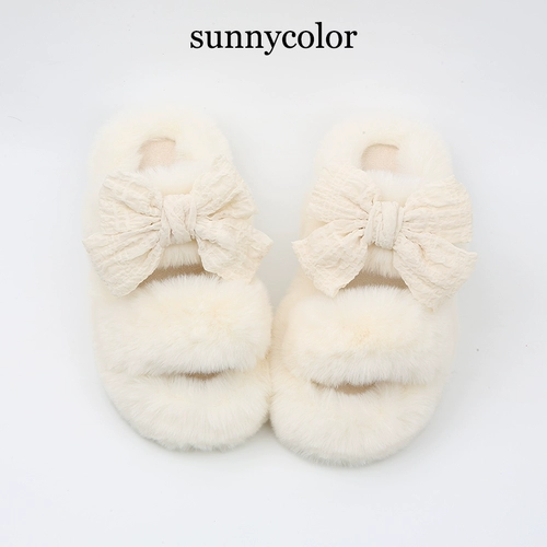 Тапочки с бантиком, демисезонная флисовая обувь на платформе, 2024 года, в корейском стиле