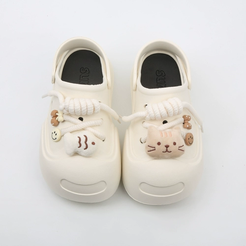 Sunnycolor милая кошка открывает туфли Xiaodong Hole, Xia xia baotou, педалиные тапочки, носят толстые основания сандалии