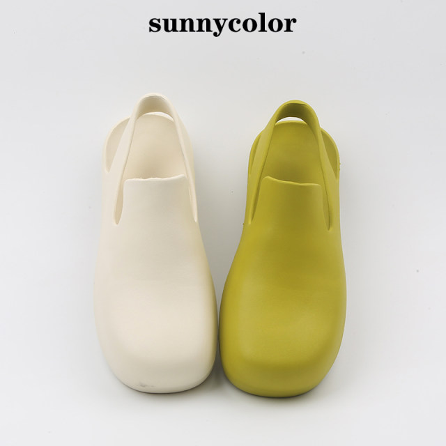 SUNNYCOLOR rain boots women's summer slip-on lazy fashion non-slip waterproof shoes lightweight nurse toe sandals