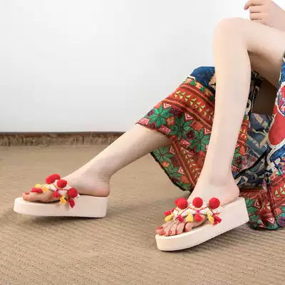 Bohemia National Style sandals 2021 New High-Heel Flip-flops Women Summer Joker Thick Type Cool Shine Shoes