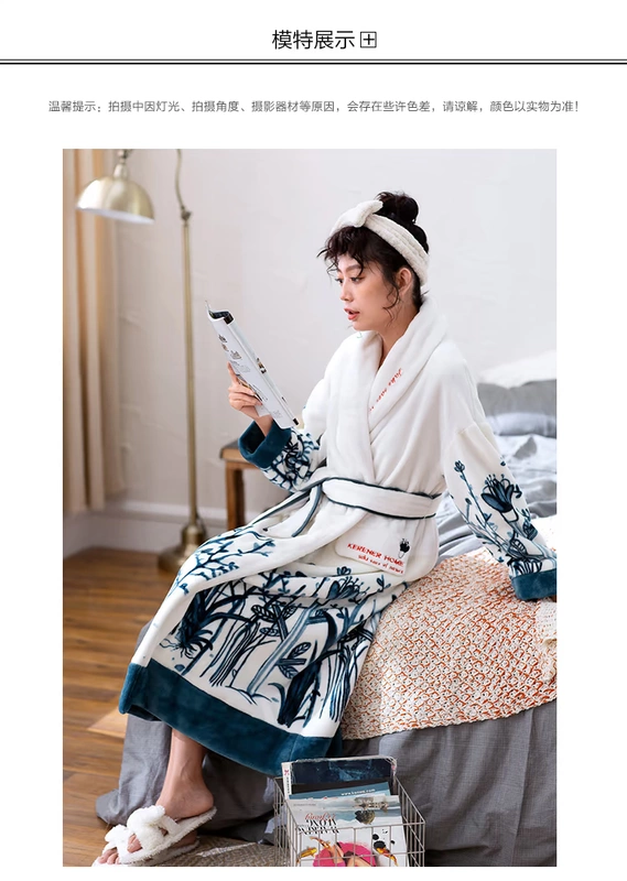 Có thể là trẻ em mùa đông dài tay áo choàng nhung san hô nhung đồ ngủ nữ thực vật in áo len flannel áo choàng ấm bộ đồ ngủ nữ cotton
