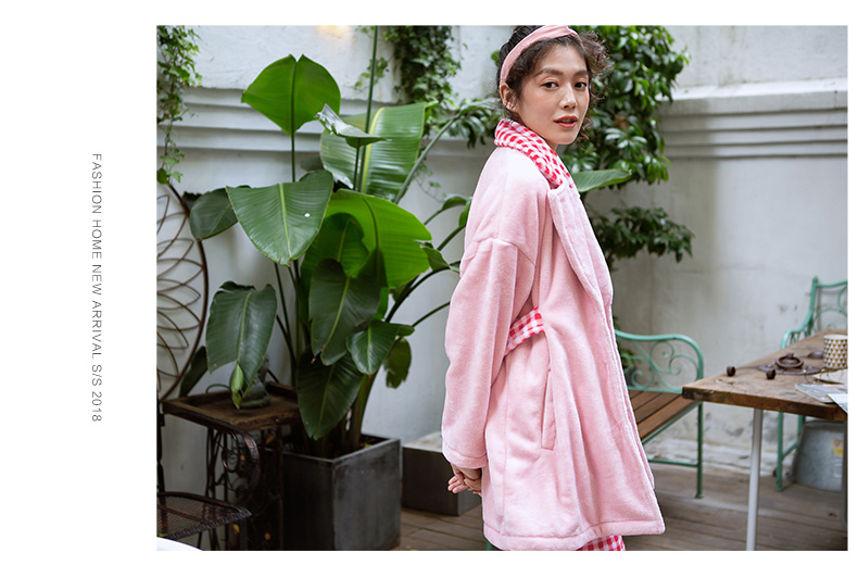 [Fold] mùa đông san hô nhung nữ đồ ngủ dày đơn giản lưới nhà quần áo ấm flannel dịch vụ nhà phù hợp quần áo ngủ nữ