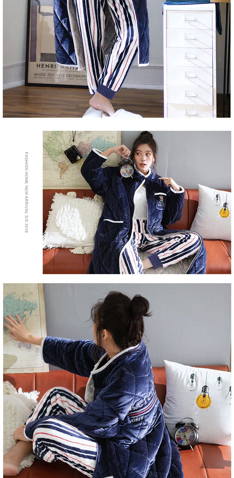 Có thể là mùa đông các cặp vợ chồng nhung nhung dày đồ ngủ dài cardigan ấm áo choàng sandwich áo ngủ phục vụ nhà đồ pijama