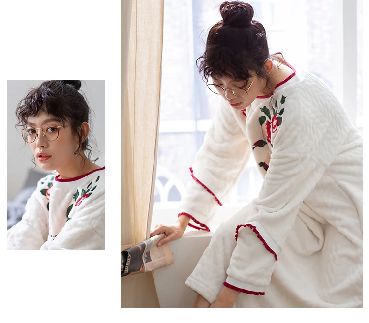 Có thể là đồ ngủ trẻ em nhung san hô mùa đông nữ phiên bản Hàn Quốc của áo choàng dài dày áo choàng flannel ấm áp áo choàng tắm đồ ngủ đôi