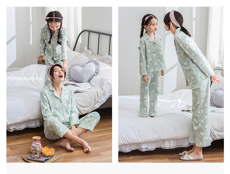Dễ thương mùa xuân cô gái bông đồ ngủ cha mẹ và con Hàn Quốc phiên bản của cardigan mẹ và con gái cậu bé lớn công chúa phục vụ nhà phù hợp với đồ ngủ trẻ em
