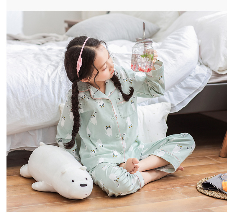 Dễ thương mùa xuân cô gái bông đồ ngủ cha mẹ và con Hàn Quốc phiên bản của cardigan mẹ và con gái cậu bé lớn công chúa phục vụ nhà phù hợp với đồ ngủ trẻ em