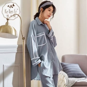 Dễ thương mùa thu và mùa đông dệt kim cotton nữ đồ ngủ thời trang cardigan dài tay quần dài phần cotton phục vụ nhà