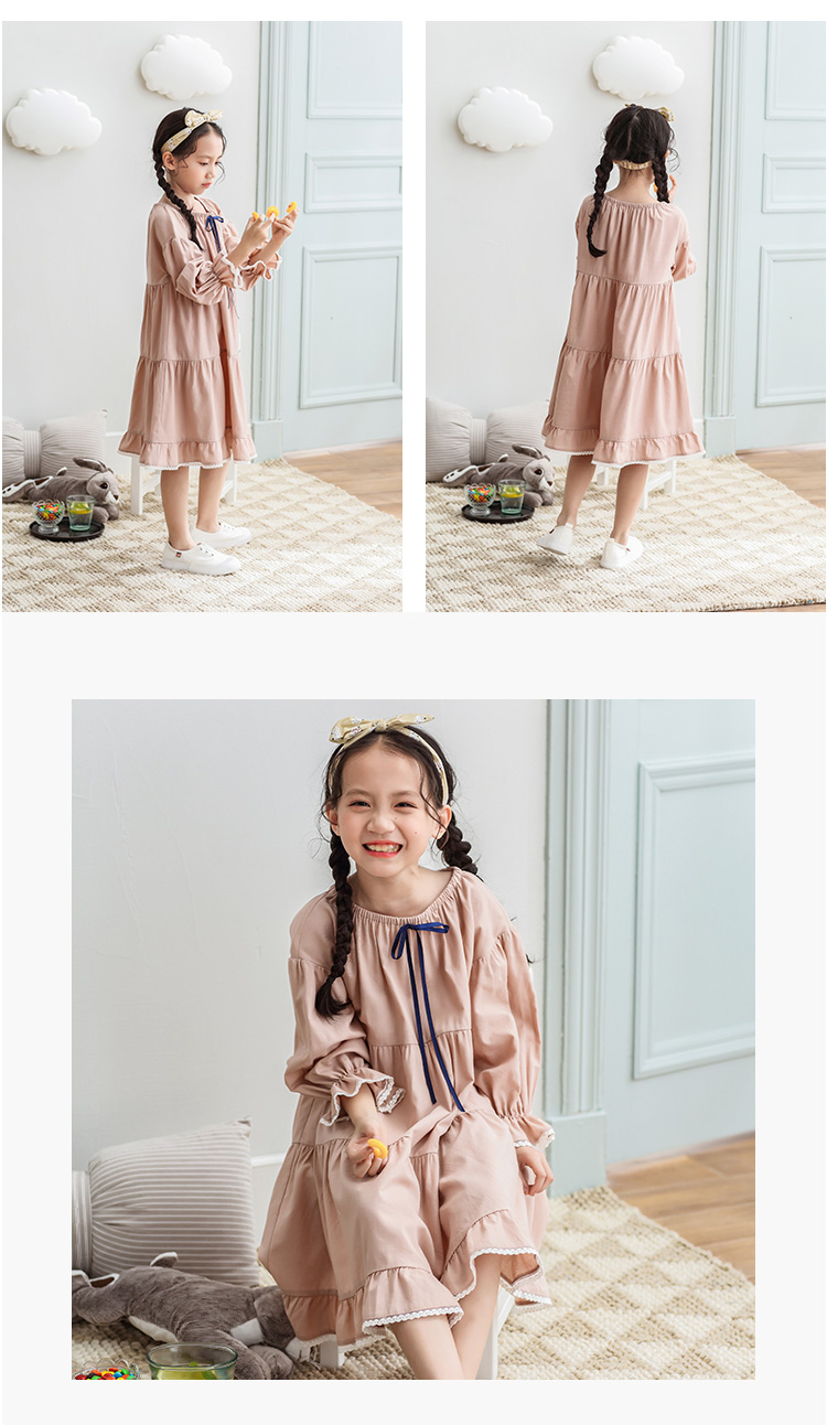 [Fold] Cô gái mùa xuân và mùa thu đồ ngủ cotton dài tay cho bé trai công chúa cô gái dài phần cotton phục vụ nhà đầm ngủ nữ