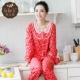 [Mua và gửi] Bộ đồ ngủ dài tay cotton mùa thu nữ size lớn mùa xuân và mùa thu đông dễ thương áo len hoa váy ngủ lụa tơ tằm