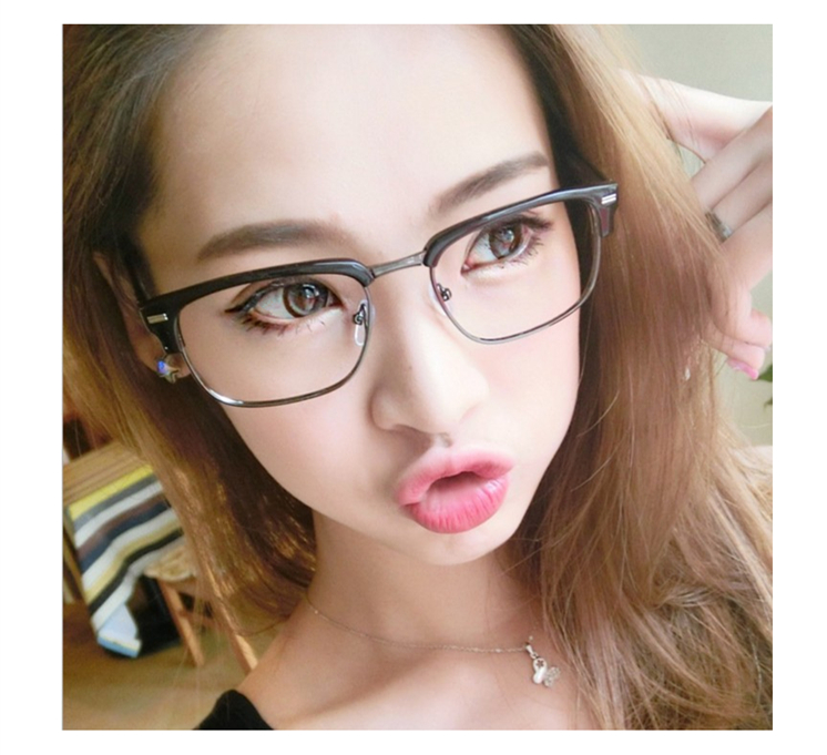 Yu Wenle kính khung cận thị thủy triều nam và nữ mô hình nghệ thuật nửa khung kính retro kim loại sinh viên phẳng gương cận thị gọng kính cận nam đẹp