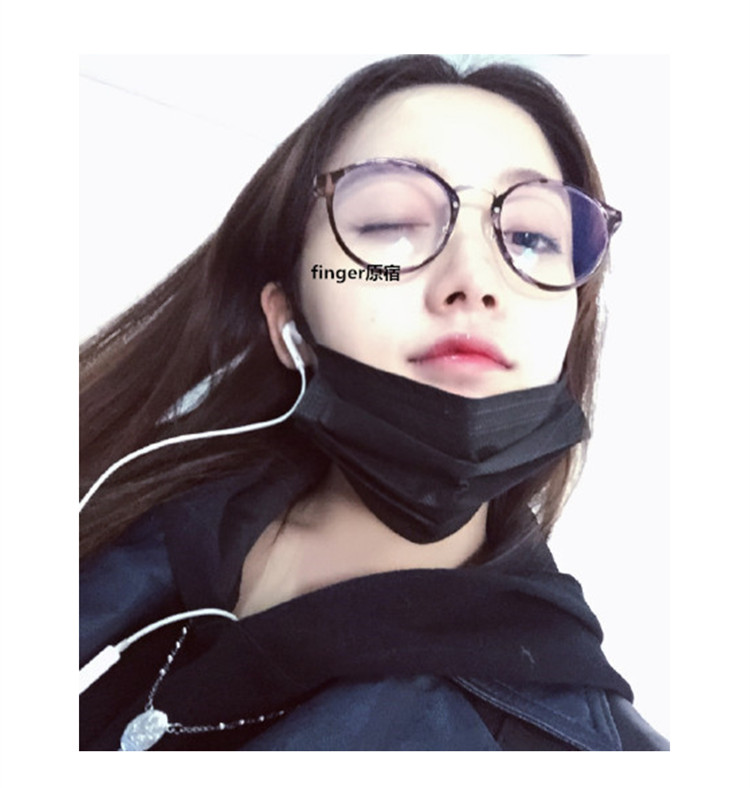 Ulzzang văn học retro Hàn Quốc nam và nữ hộp lớn màu đen trà màu khung rừng nhà nhỏ cận thị kính phẳng khung tròn kính mắt mèo