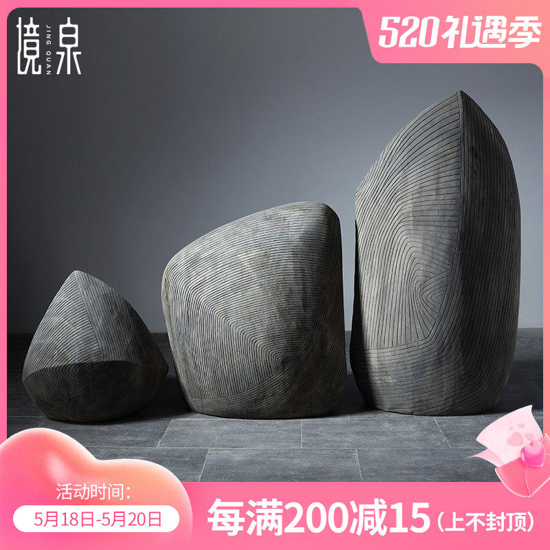 Large building view wood carving craft gift pendulum decoration on floor large swing piece hotel lobby Clubhouse Sample House Display Center Genguan Sculpture Artwork