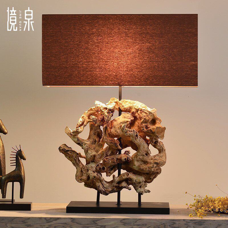 Guangzhuang Southeast Asian handicraft house decorative table lamp Art weathering wood log lamp customization
