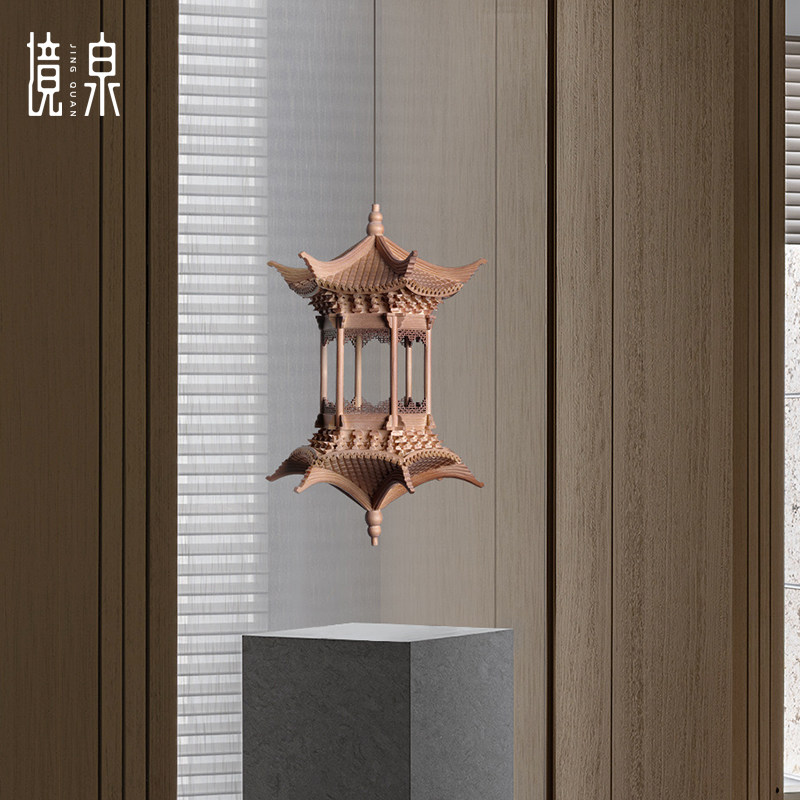 Hexagonal Kiosk Chinese Meditation Solid Wood Simulation Ancient Building Model Sales Office Hotel-like Interpanel Guan Guan Aerial Pendant-Taobao