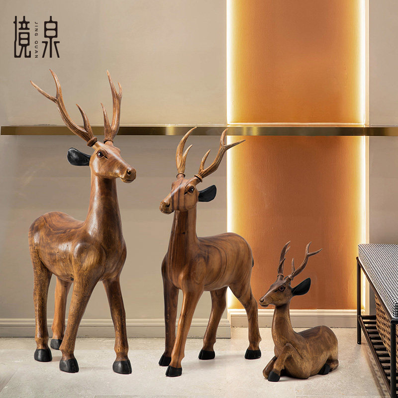 Guangzheng recruit deer landing to put on Southeast Asian wooden craftsStore shop window restaurant interior decoration
