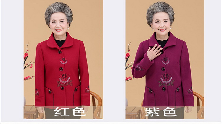 Phụ nữ trung niên thêu áo khoác len dài tay áo ngắn bà già mùa thu và áo khoác mùa đông bà đầm áo cardigan nữ hàn quốc